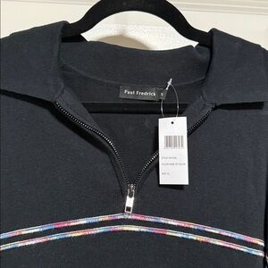 Paul Fredrick Black Sweater with Multicolor Stripes